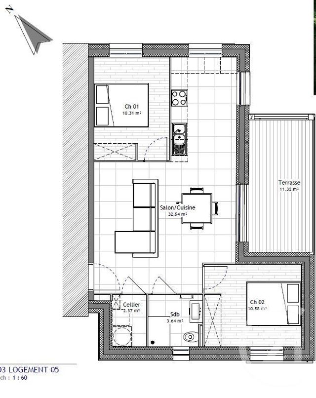 Appartement F3 à vendre - 3 pièces - 59.44 m2 - NEUVECELLE - 74 - RHONE-ALPES - Century 21 Chablais - Léman